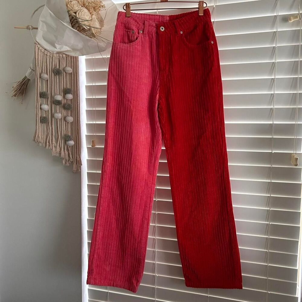free people x Ragged Priest Jumbo Cord Split Color pink red jeans size 26 - Picture 2 of 4